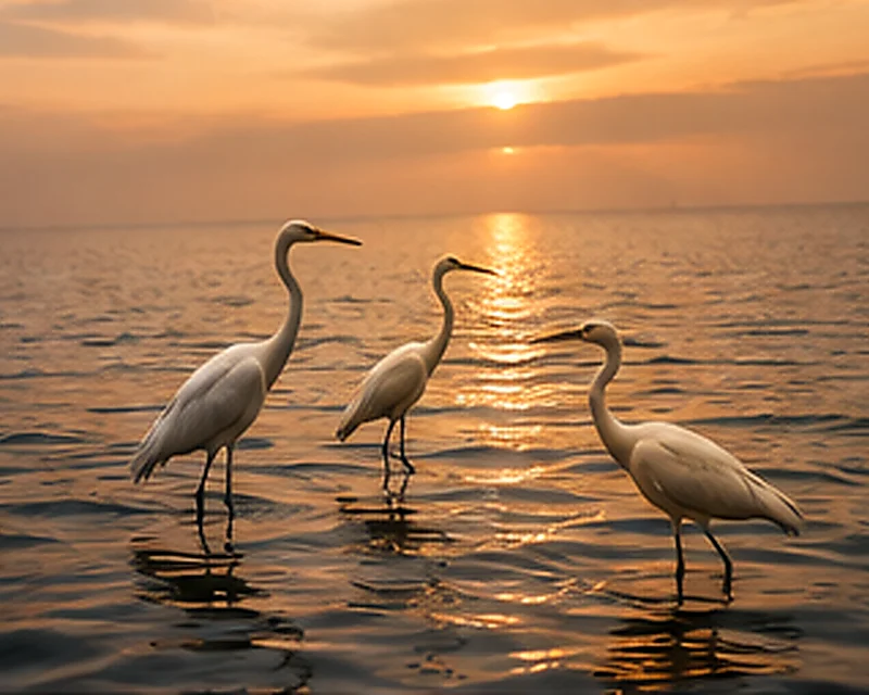 Egrets at sunset representing Lutour's Xiamen roots