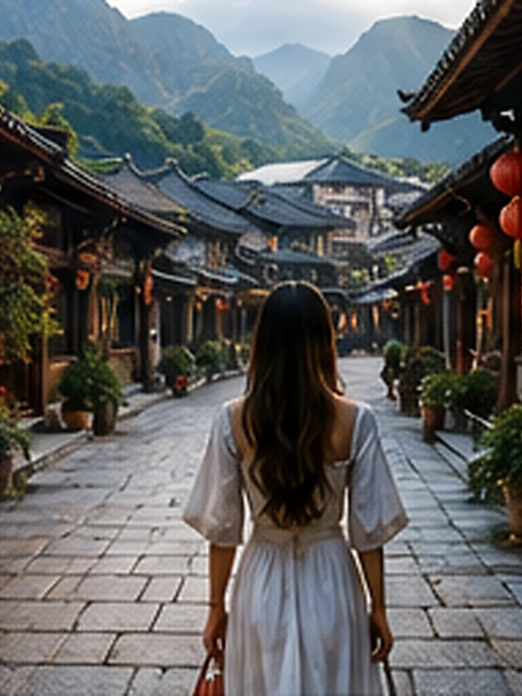 Traveler exploring an authentic traditional town in China